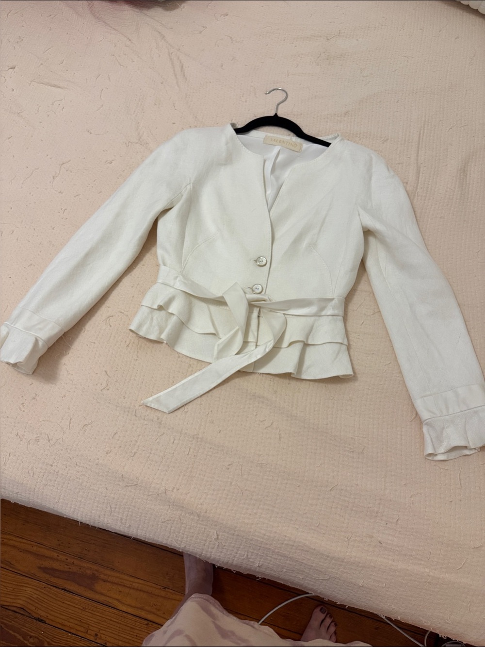 Versace Women's White Linen Belted Peplum Jacket